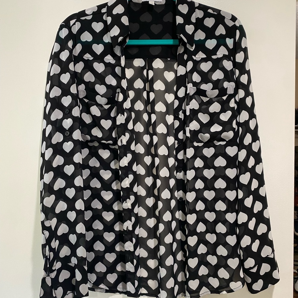 Express Black and Gray Heart Print Blouse